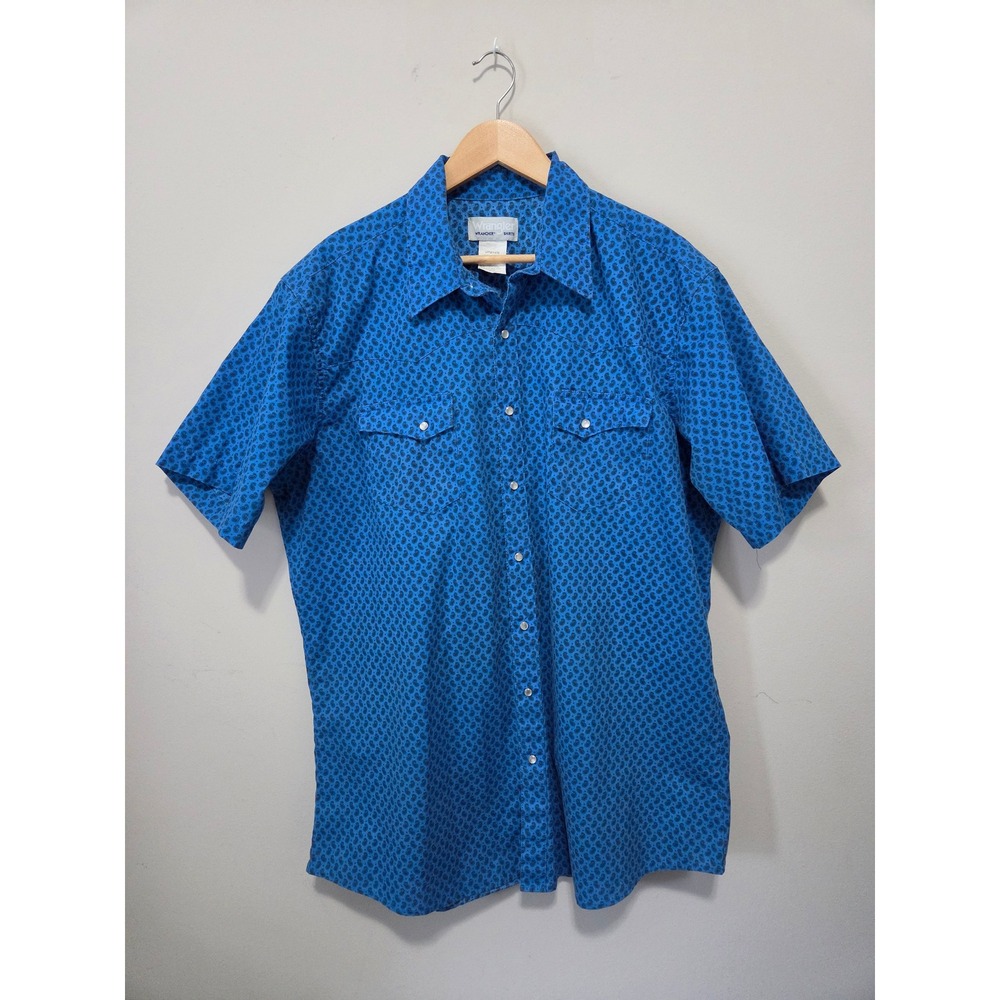 Wrangler Wrancher Mens XLT Blue Paisley Western Short Sleeve Shirt MTW1476